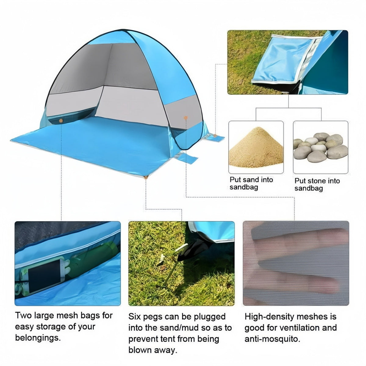 Portable Pop Up Beach Tent Sun Shade Shelter with Carry Bag - UV 50+ Protection