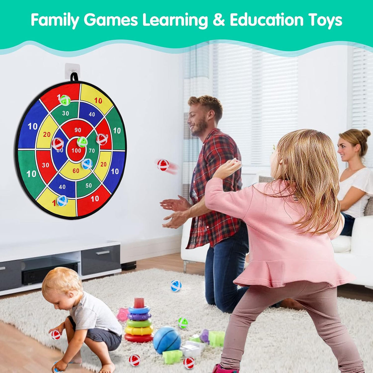 Kids 29-Inch Dart Board Game Set with 16 Sticky Balls - Indoor/Outdoor Fun