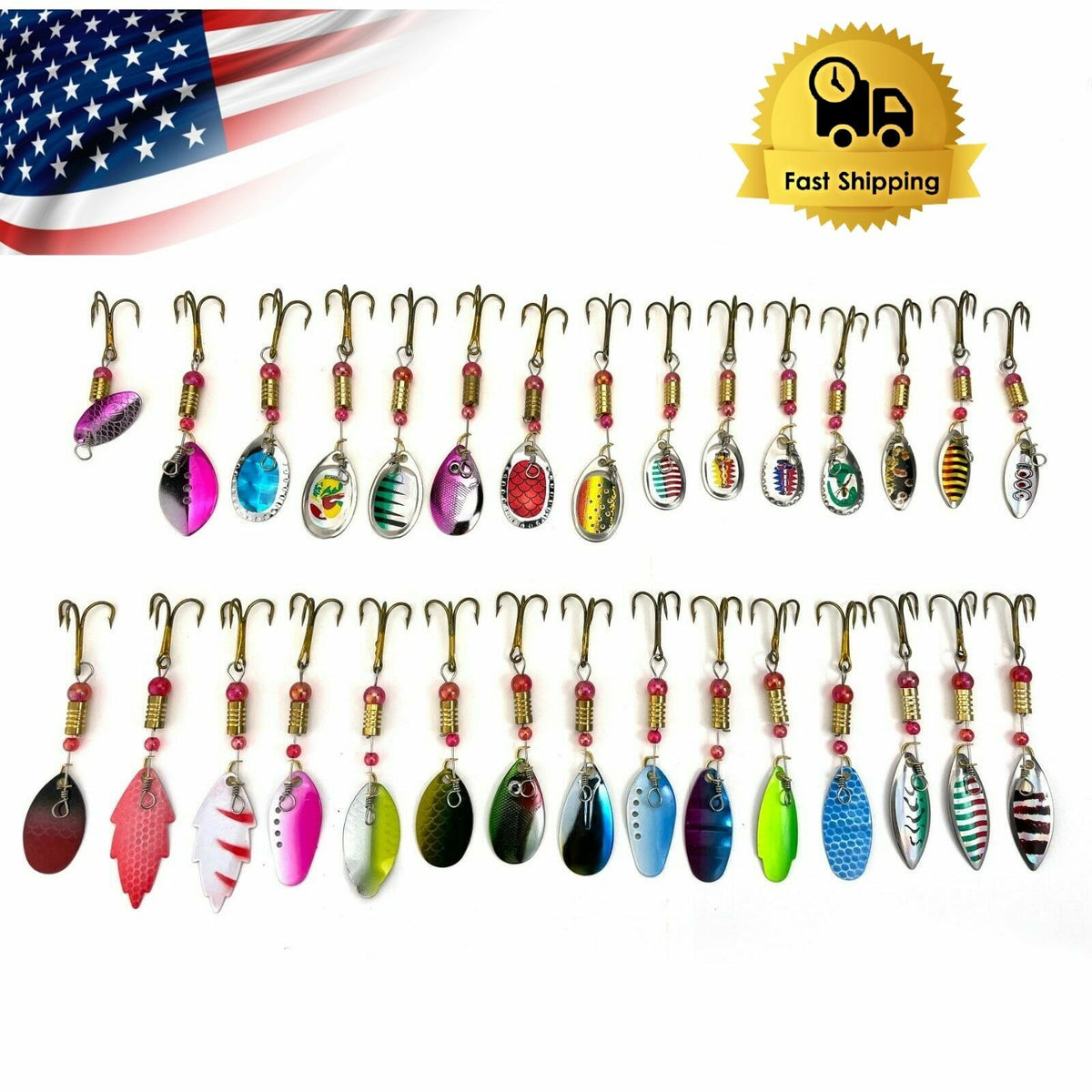 30pcs Fishing Spinner Baits Set for Trout, Bass, Salmon - Metal Lures