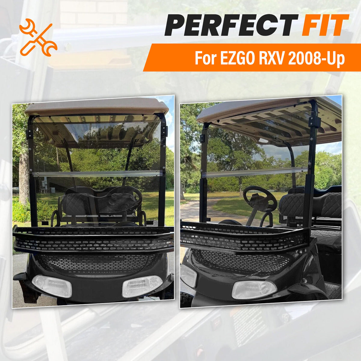 Tinted Windshield for EZGO RXV Golf Cart 2008-Up Folding Polycarbonate Protection