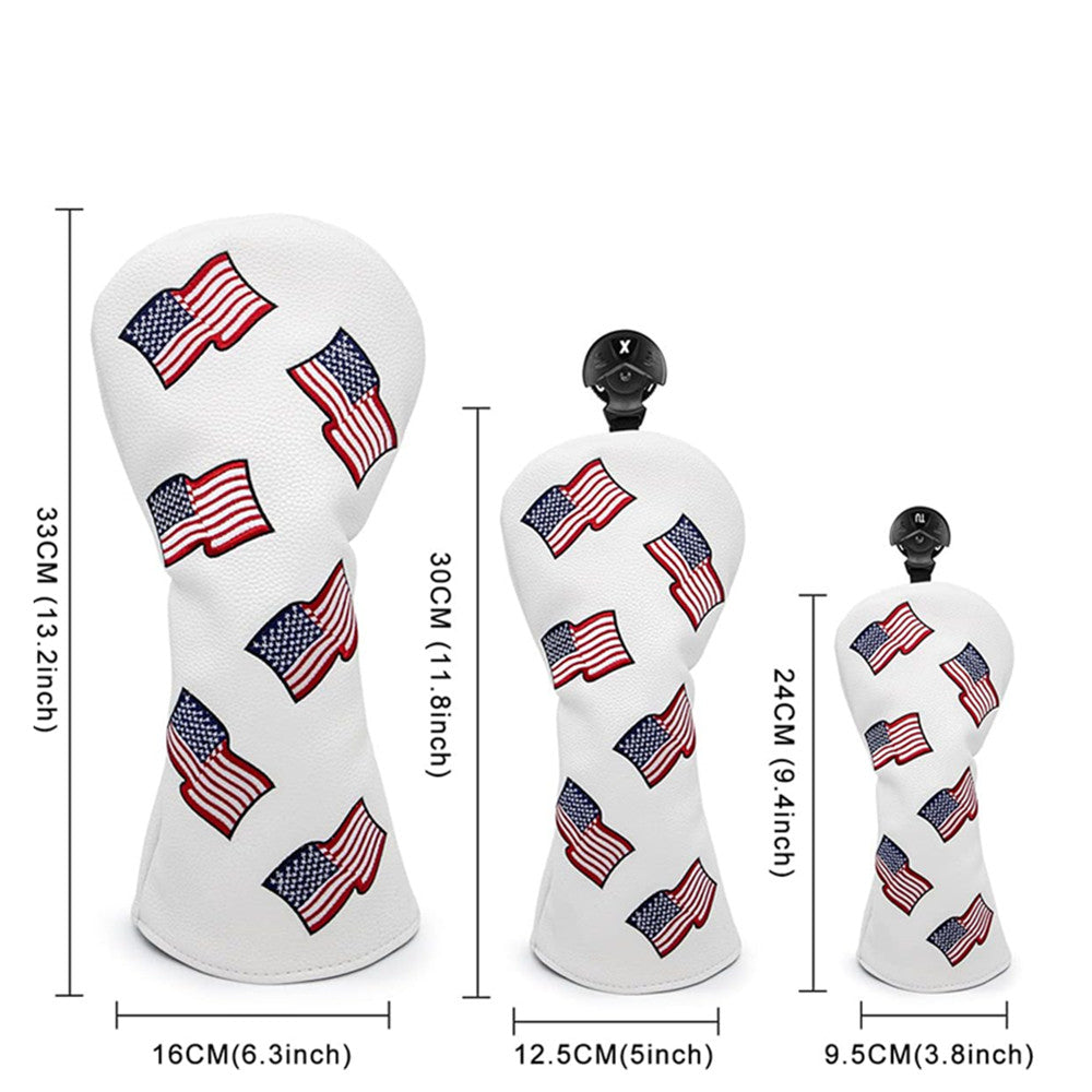 USA Flag Leather Golf Head Cover for Driver Fairway Wood Hybrid Clubs
