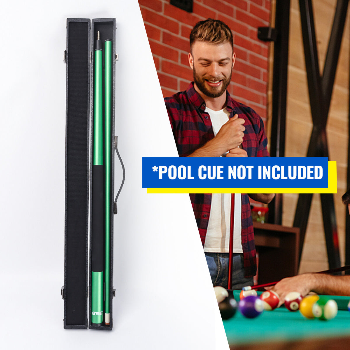 Hard Cue Box for Pool Cues – Holds 1 Butt & 1 Shaft, 58in Cues, Leatherette Case