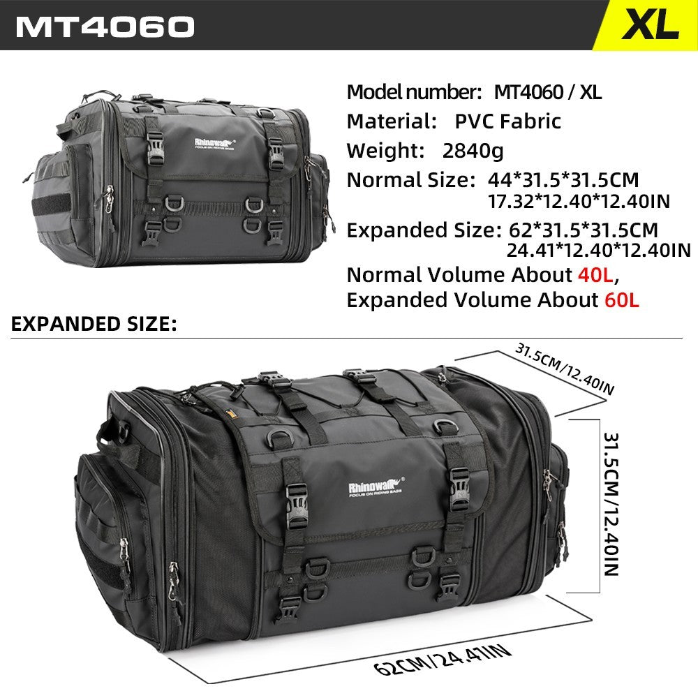 Waterproof Motorcycle Rear Tail Bag 19L-80L Expandable Travel Luggage