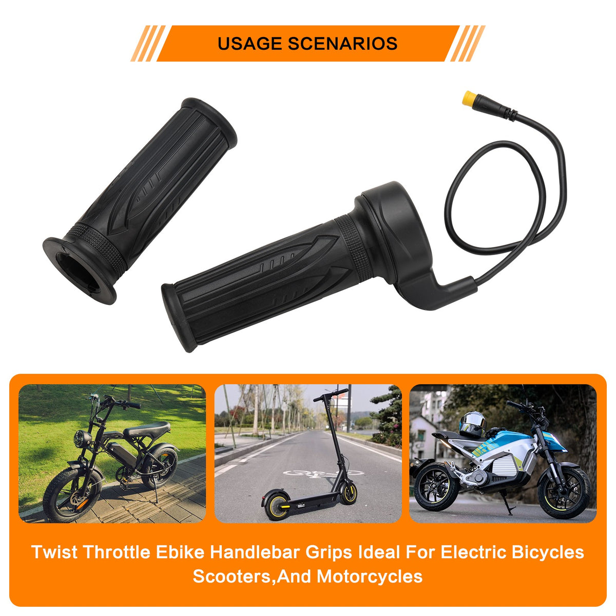 Universal 12V-72V Electric Bicycle Scooter Throttle Grip for Handlebar