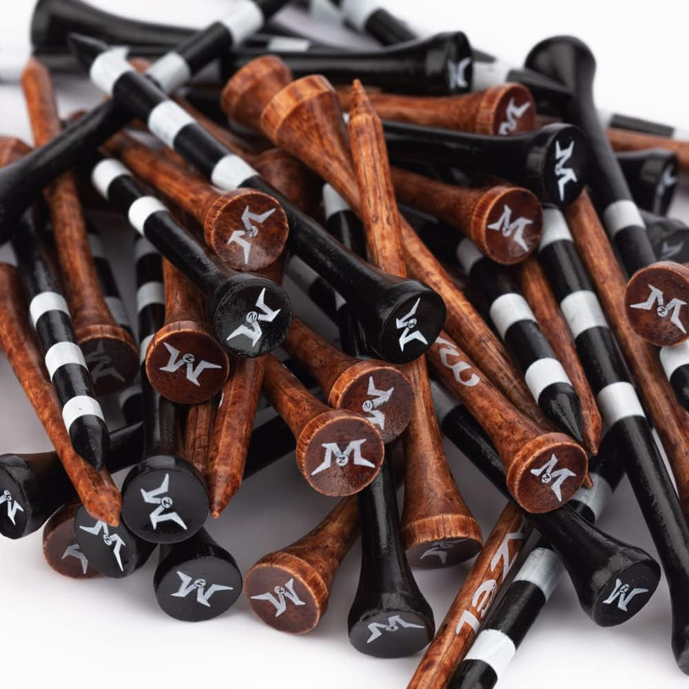 Natural Wood & Bamboo Golf Tees Pack 50 or 120 - Stable, Friction-Reducing, Customizable Heights