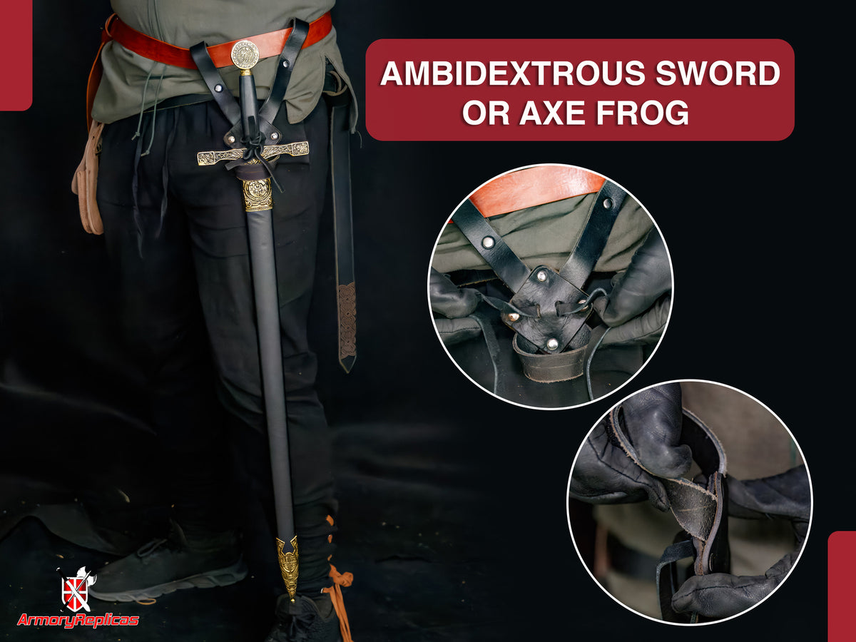Ambidextrous Leather Sword & Axe Frog Holder for LARP & Medieval Cosplay