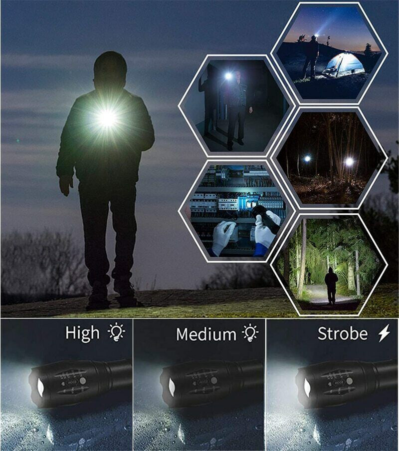 Military-Grade 2000 Lumen LED Tactical Flashlight with Zoom Modes & SOS