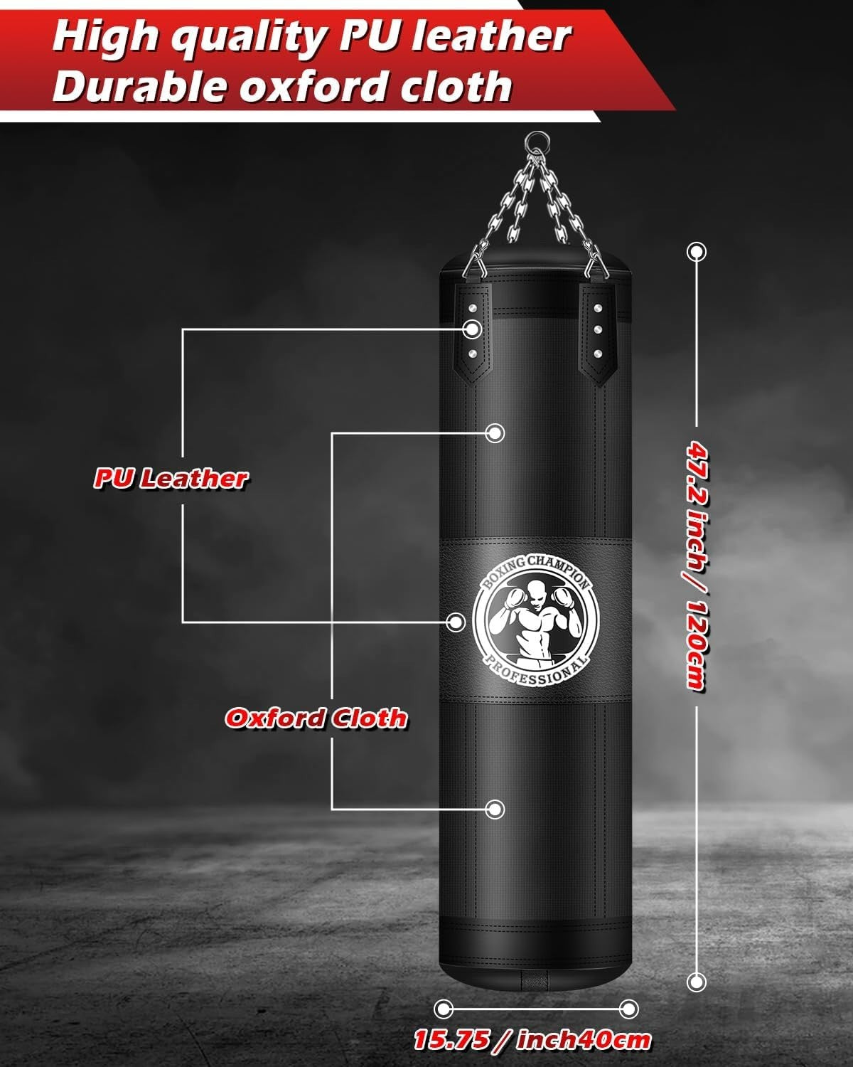 Heavy Boxing Bag 4FT Unfilled with Stainless Steel Chains - Martial Arts Training Equipment