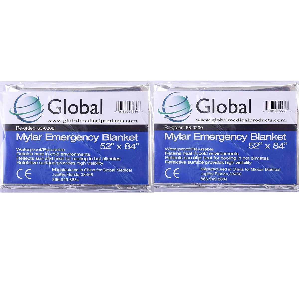 Extra Large Emergency Mylar Blanket 82x54 Survival Safety Pack of 2