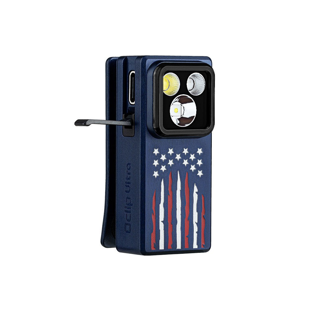 Olight Clip-On Flashlight with Flood, Spot, UV Modes - Stars & Stripes Edition