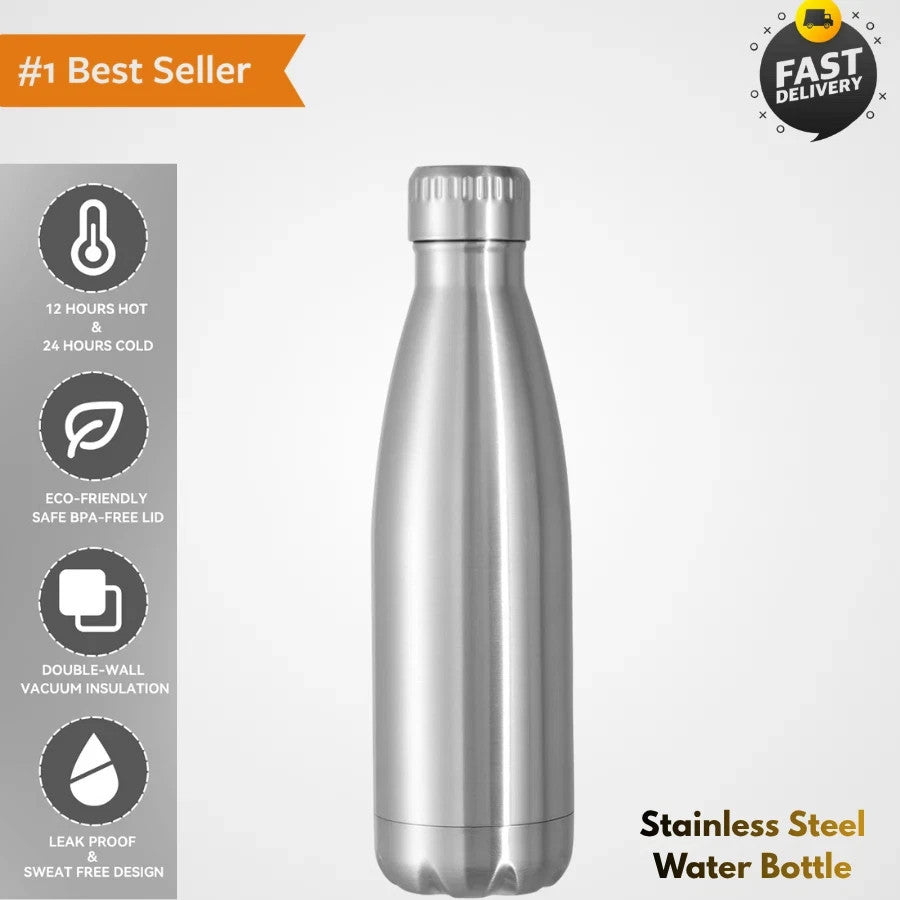 17oz Stainless Steel Water Bottle - Reusable Double Wall Insulated Sport Bottle
