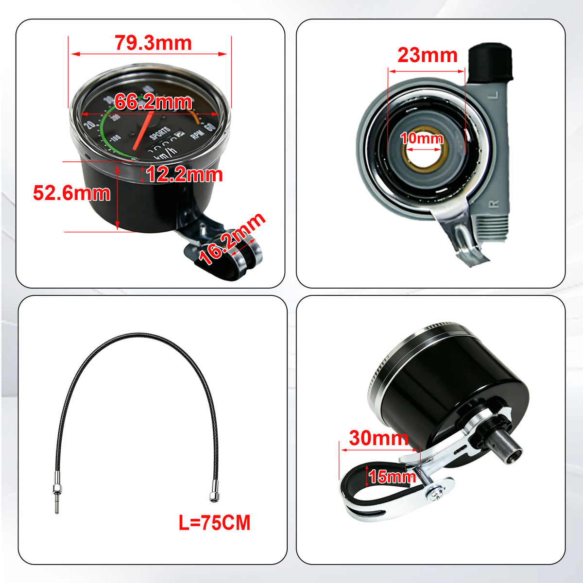 Analog Bicycle Speedometer with Mounting Hardware - Mechanical Odometer for Bikes