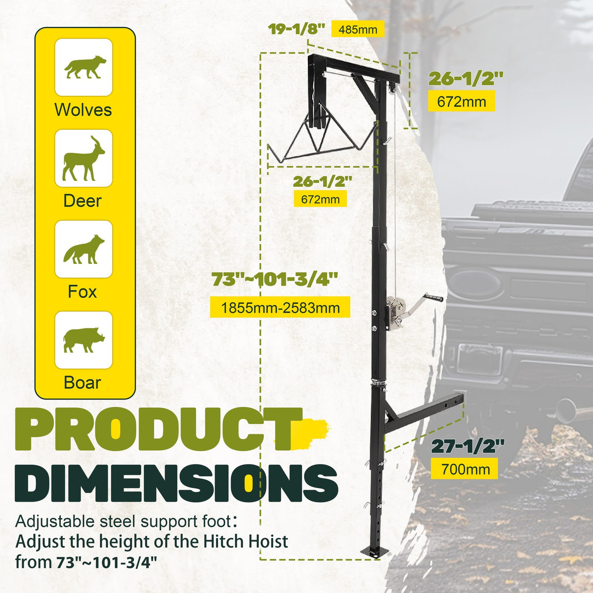 Hitch Mount Deer Hoist with Winch 400lb Capacity Swivel Gambrel Lift
