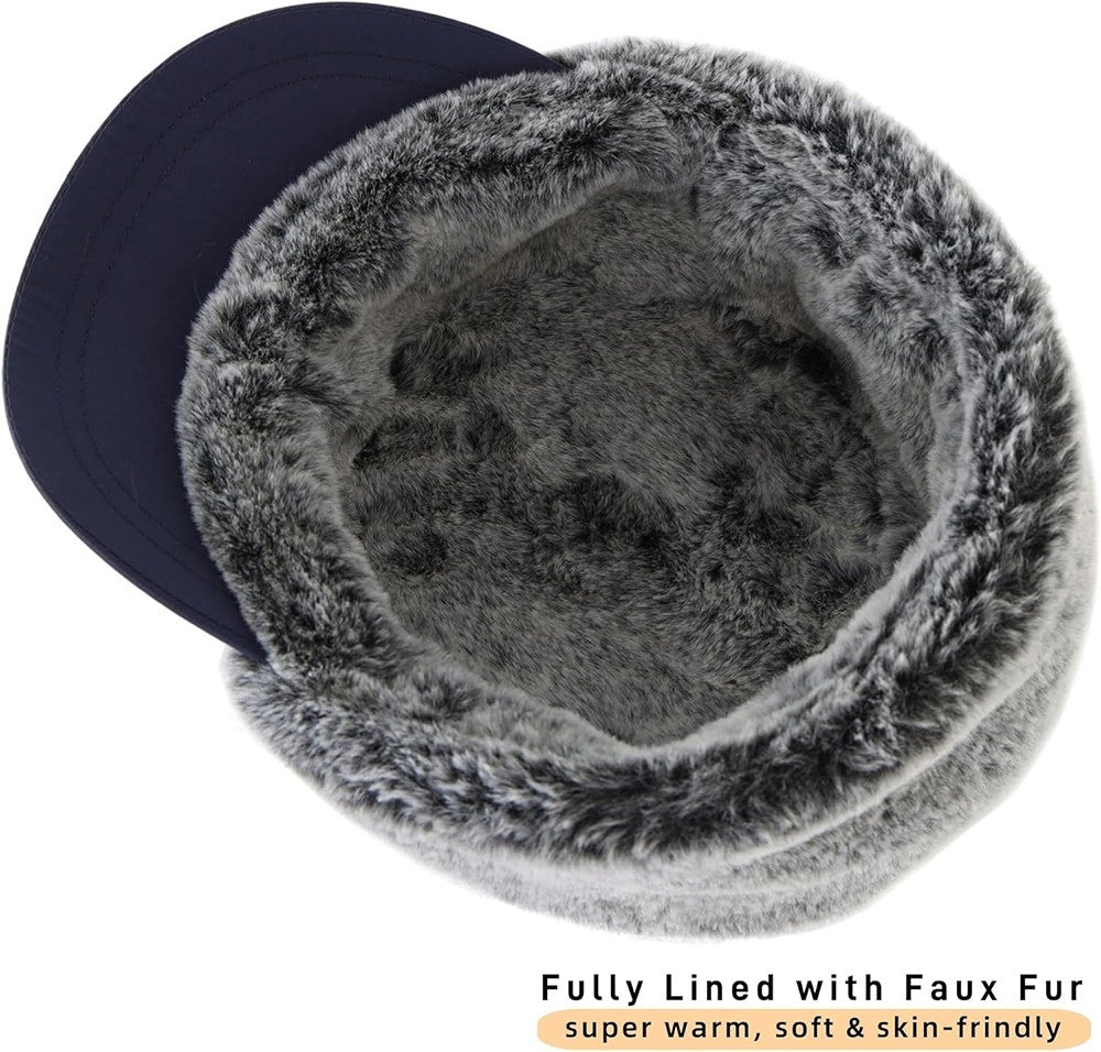 Men's Winter Hat with Visor and Earflaps - Waterproof, Insulated, Adjustable