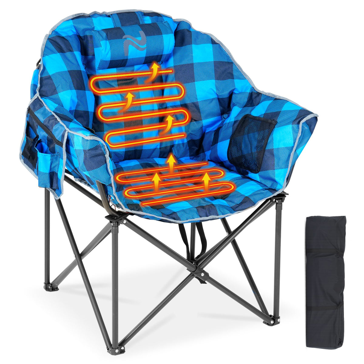 Oversized Heated Camping Chair with 3 Heat Levels - Foldable Outdoor Lounge Seat Support 500 lbs