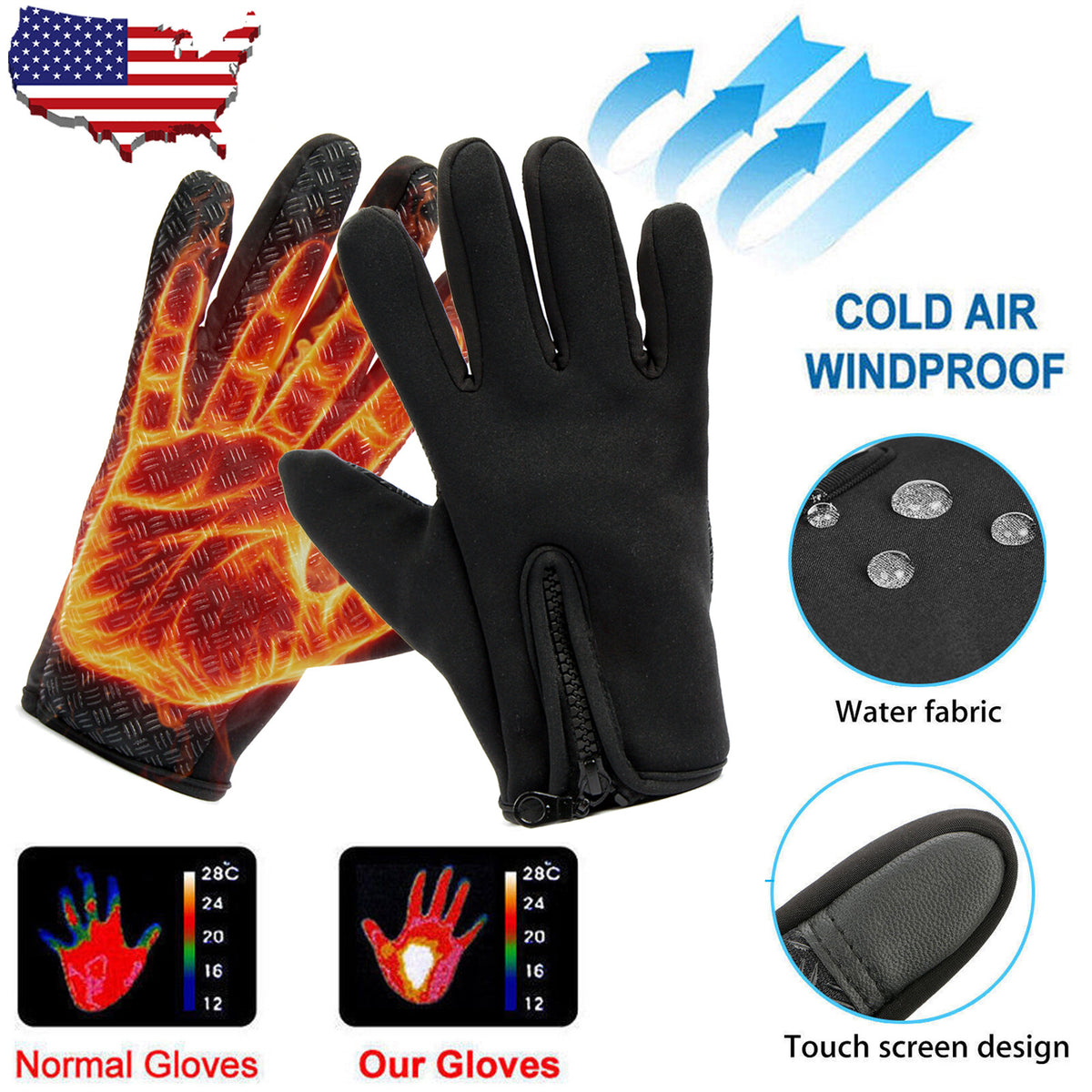 Winter Waterproof Touch Screen Gloves for Outdoor Sports - Thermal Windproof Mittens