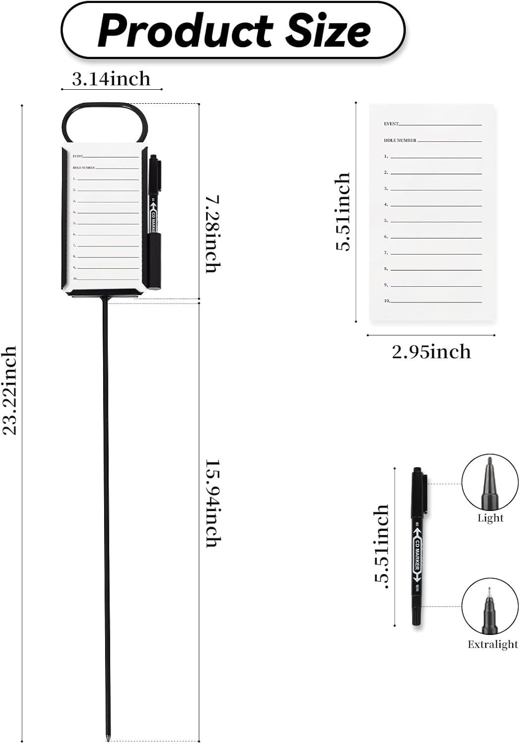 Golf Proximity Marker Set - Stainless Steel Closest to Pin Markers with Pen & 50 Sheets