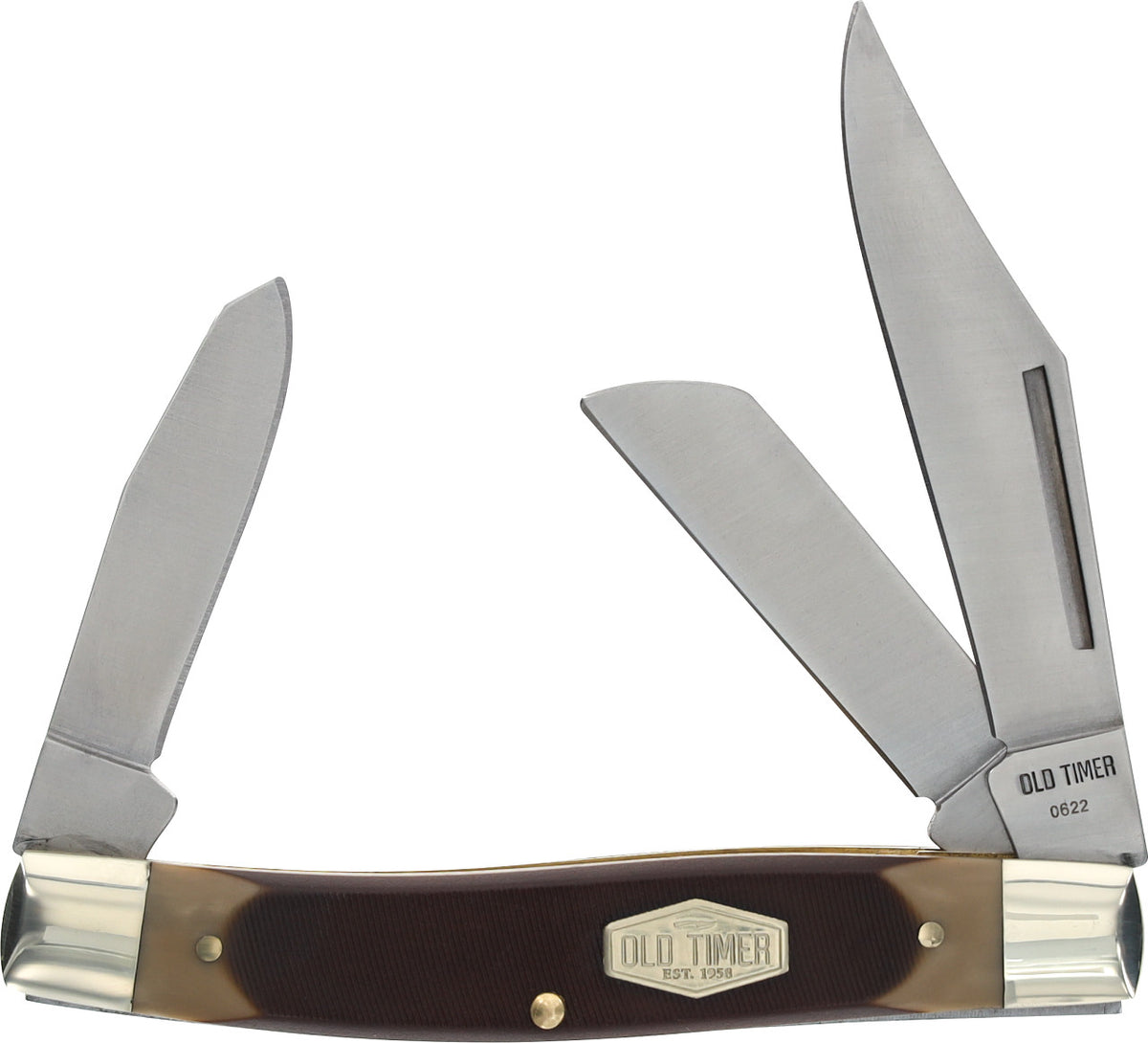 Old Timer Senior Folding Pocket Knife - 3 Blade 7Cr17MoV Steel, Classic Handle