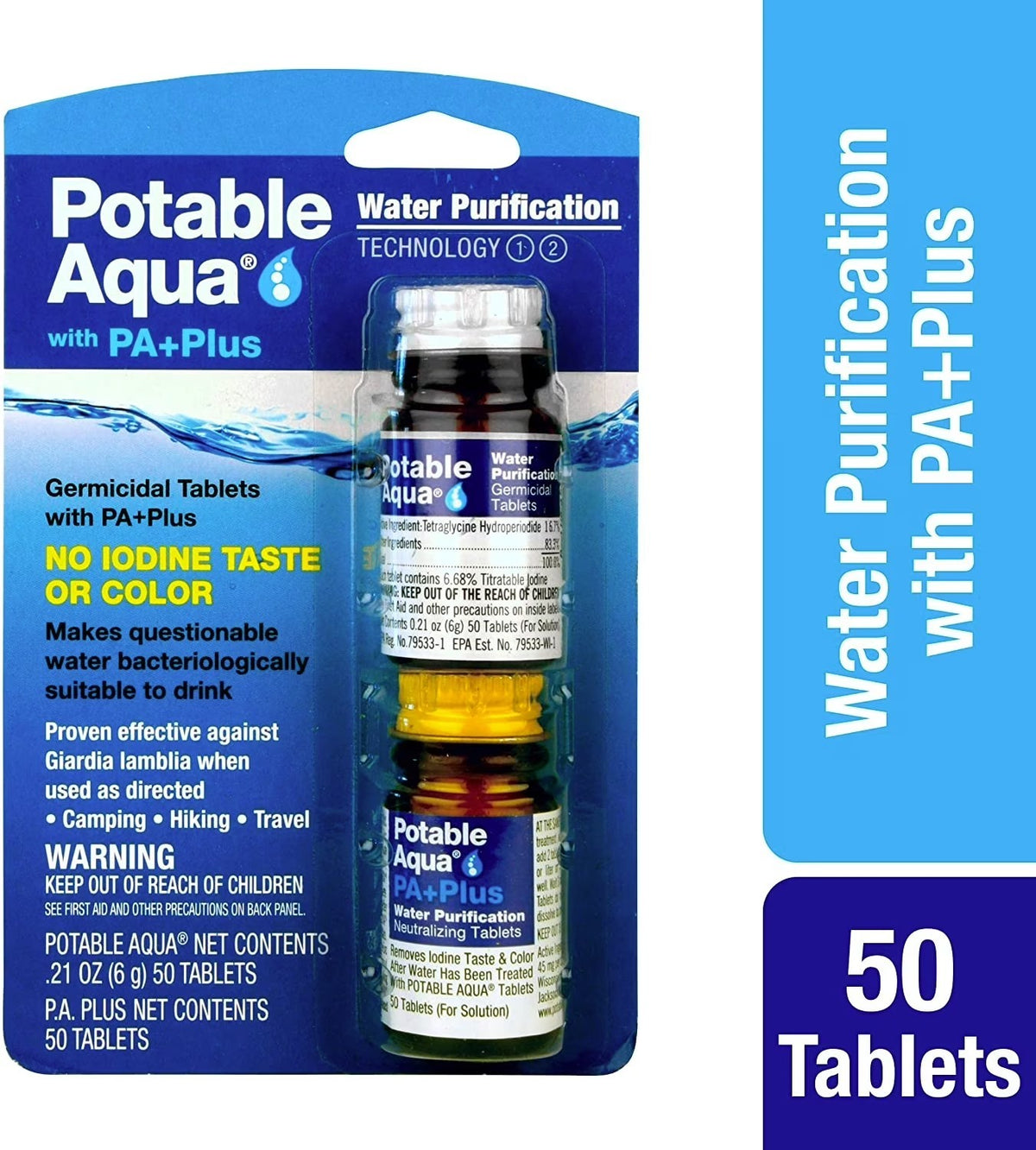 Potable Aqua Water Purification Tablets PA Plus - Emergency Water Treatment 100 Tabs