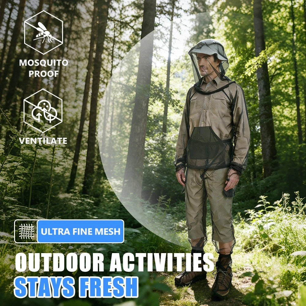 Full-Body Mosquito Suit Mesh Insect Protection Clothing for Hiking Fishing
