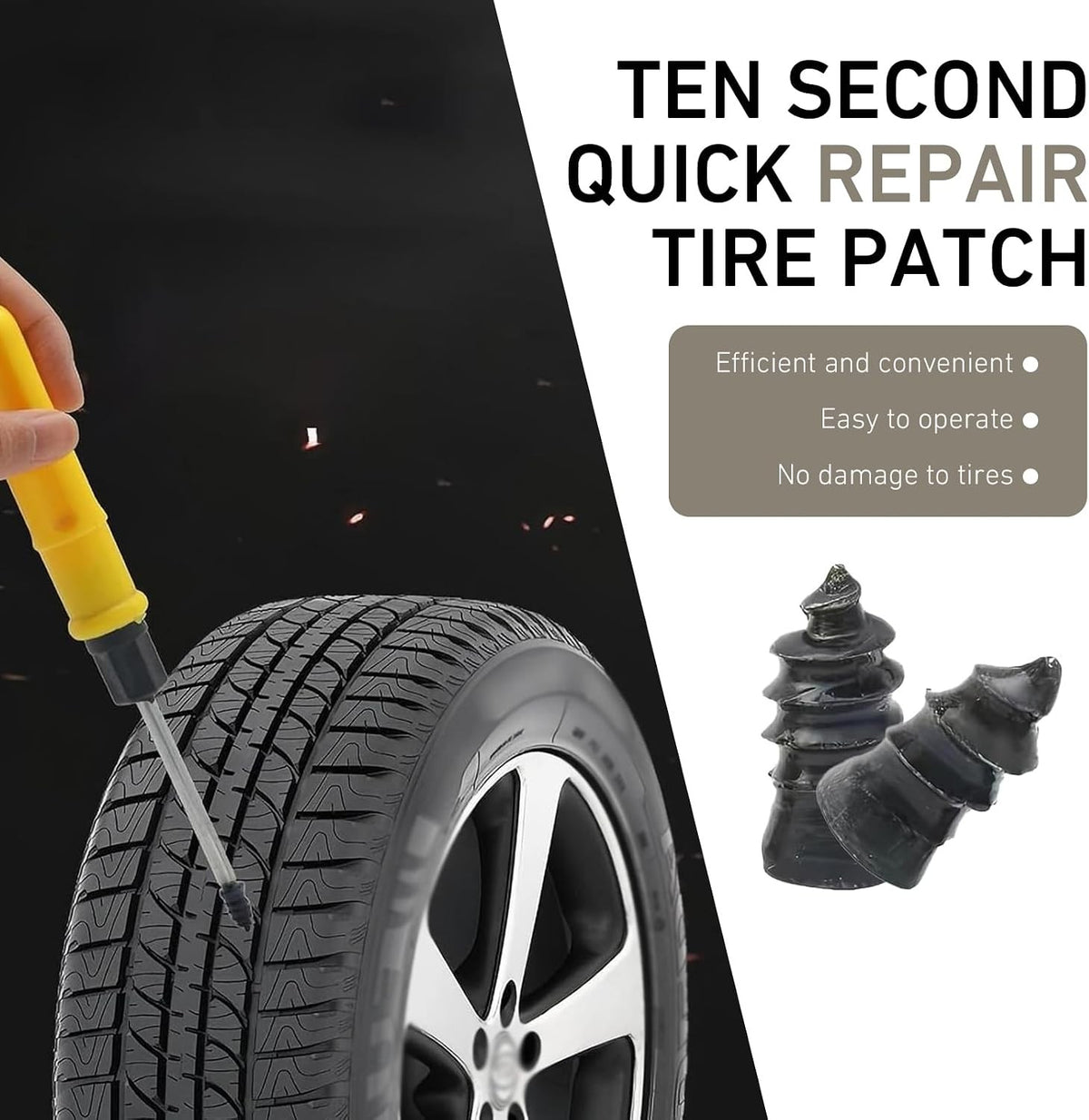 60PCS Tire Repair Kit with Self-Injecting Rubber Plugs and Screwdriver