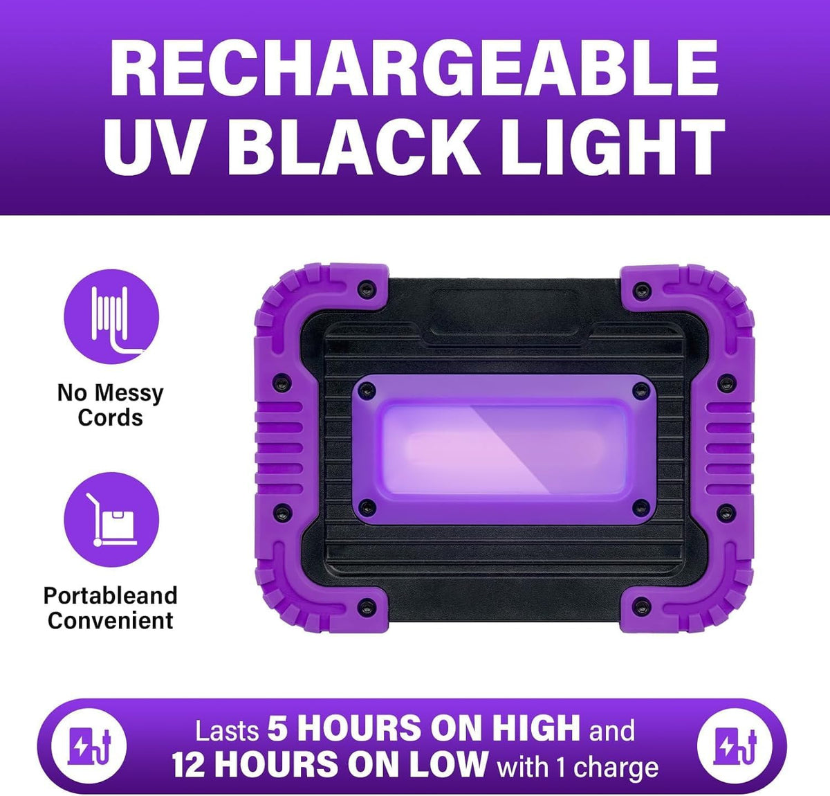 Rechargeable 395nm UV Black Light for Neon Glow Parties and Fluorescent Effects