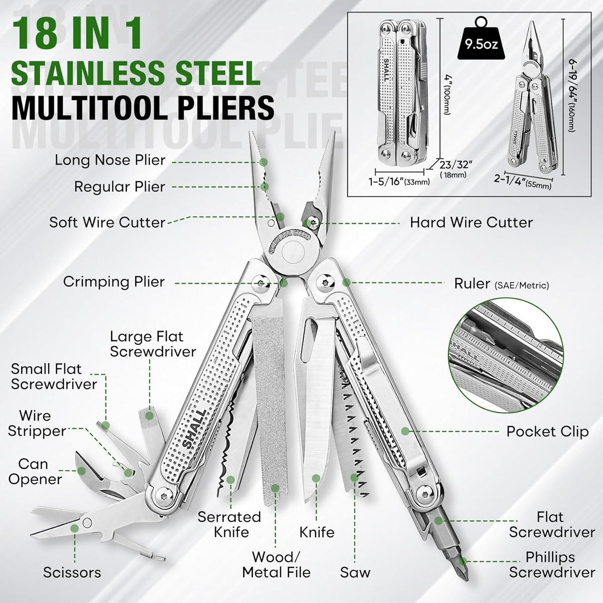 18-in-1 Multi Tool Pliers Set Stainless Steel Pocket Knife for Camping & Survival
