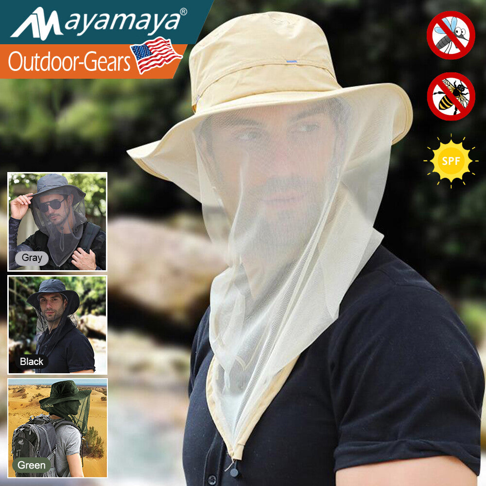 Outdoor Mosquito Net Hat with Sun Protection and Adjustable Mesh Cap