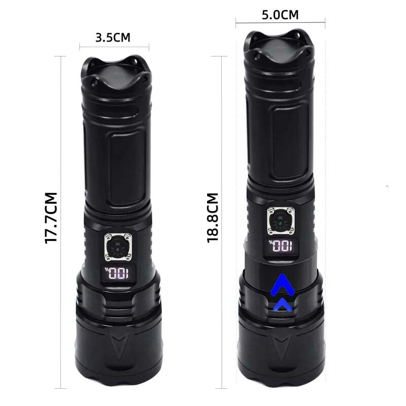 High Power LED Flashlight 2000000 Lumens Rechargeable Tactical Torch - Waterproof & Focusable