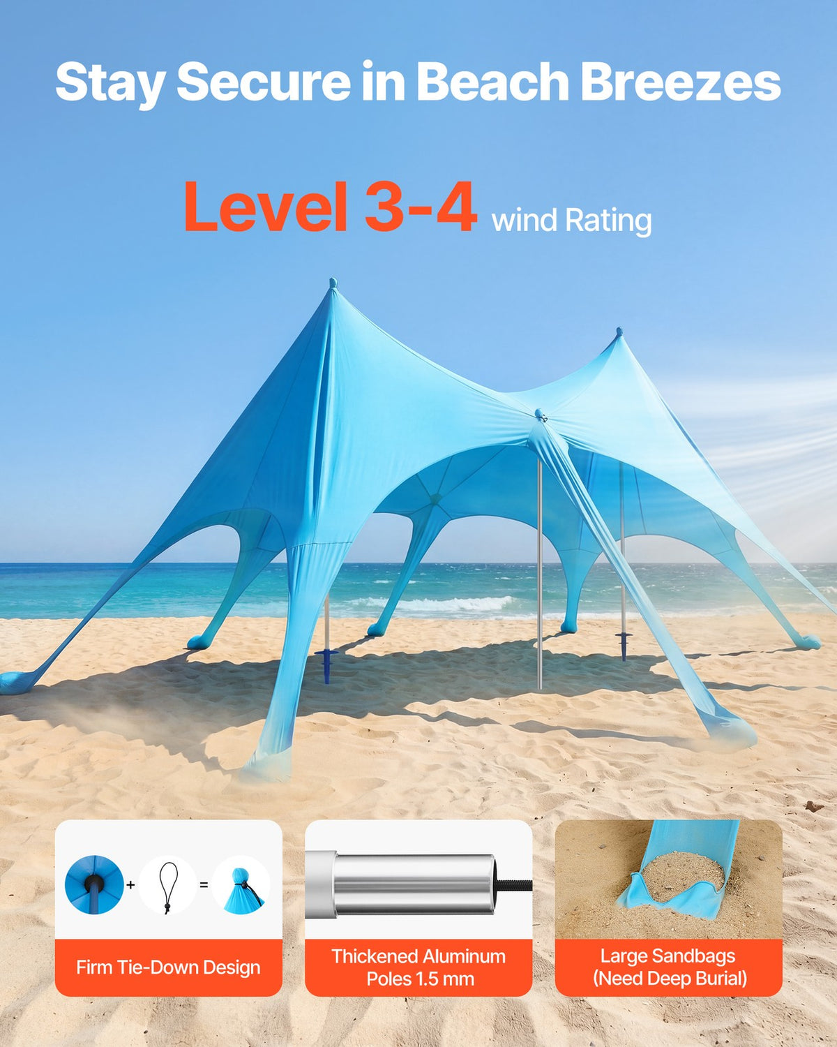 20 x 13 ft Portable Beach Tent Sun Shelter with UPF50+ Shade Canopy & Sandbags