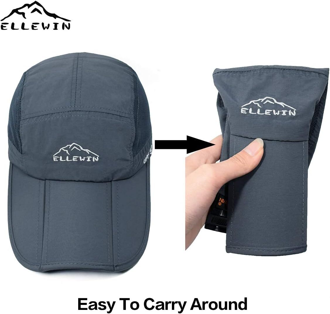 Unisex Baseball Cap UPF 50 Foldable Long Grey Sun Hat
