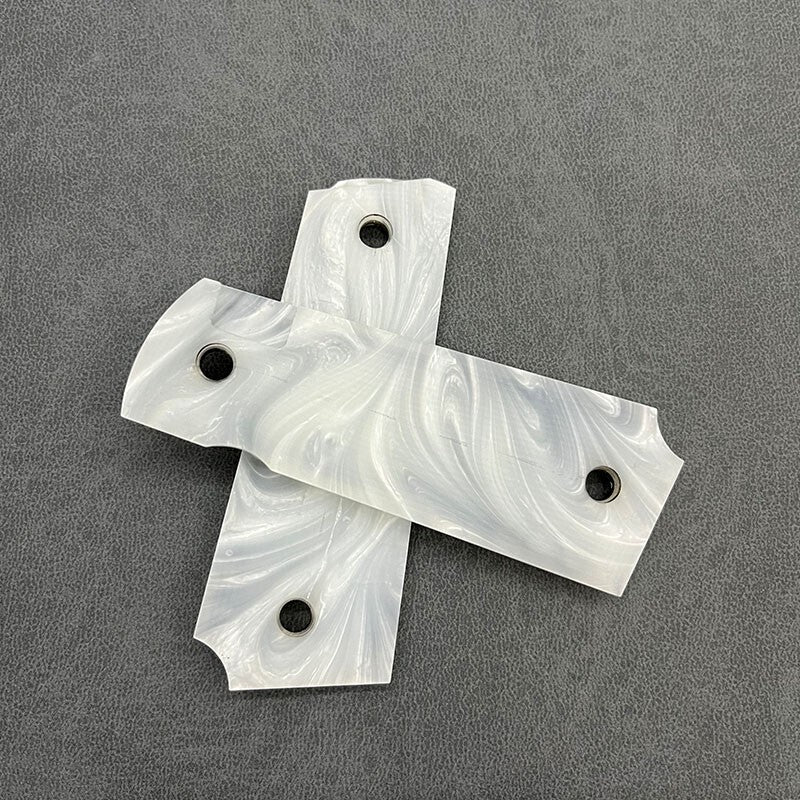 1911 Gun Grips Custom White Pearl Poly Full Size Pistol Grips with Screws