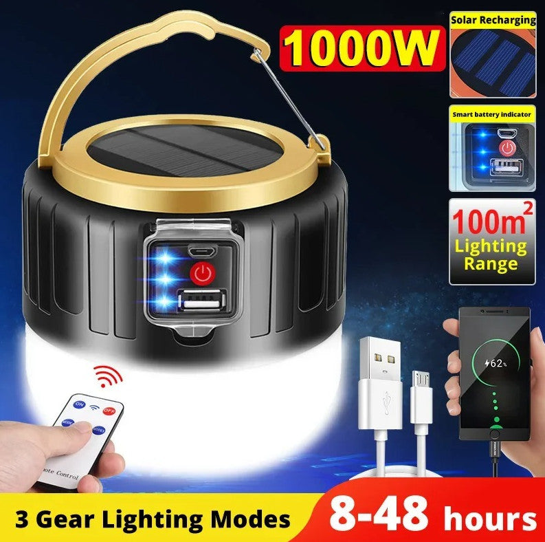 Solar LED Camping Lantern Power Bank Waterproof Emergency Light