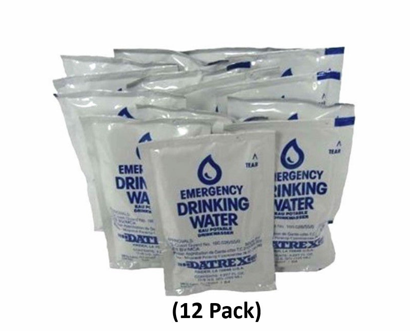 Datrex Emergency Survival Water Pouch Pack of 12, 125ml Portable Drinking Water