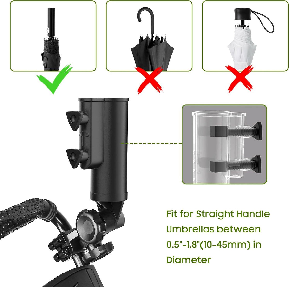 Heavy Duty Golf Push Cart Umbrella Holder - Universal Windproof Stand