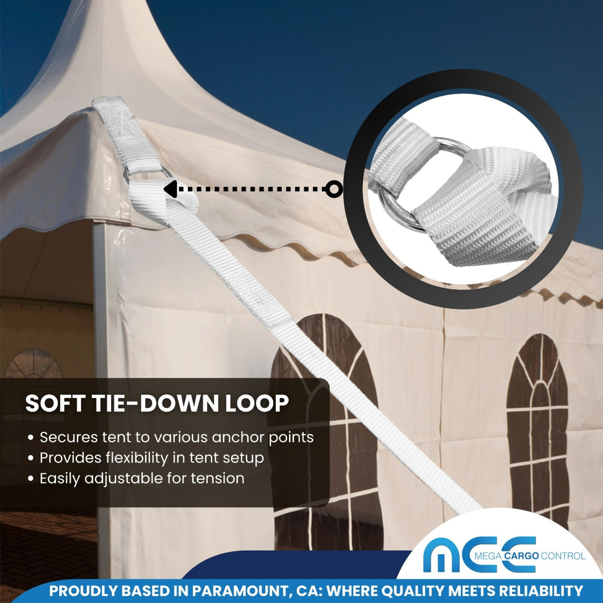 Heavy Duty 1-Inch x 20 Feet Ratchet Tent Strap with Loop End for Tie Downs