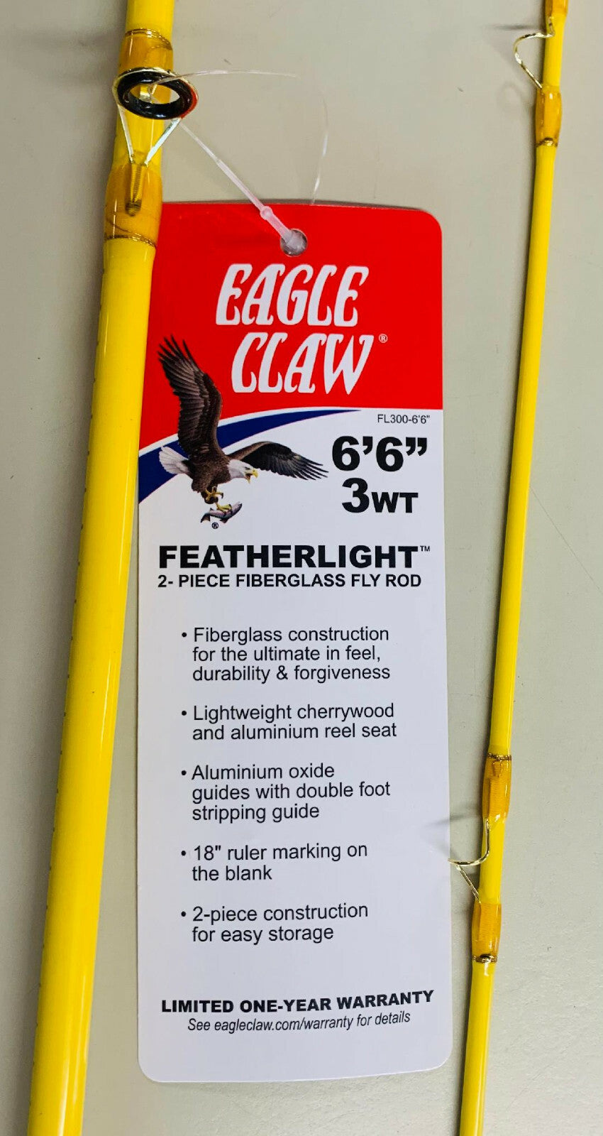 Featherlight 3-Section Fly Fishing Rod 6'6" Medium Light Action for Salmon & Steelhead