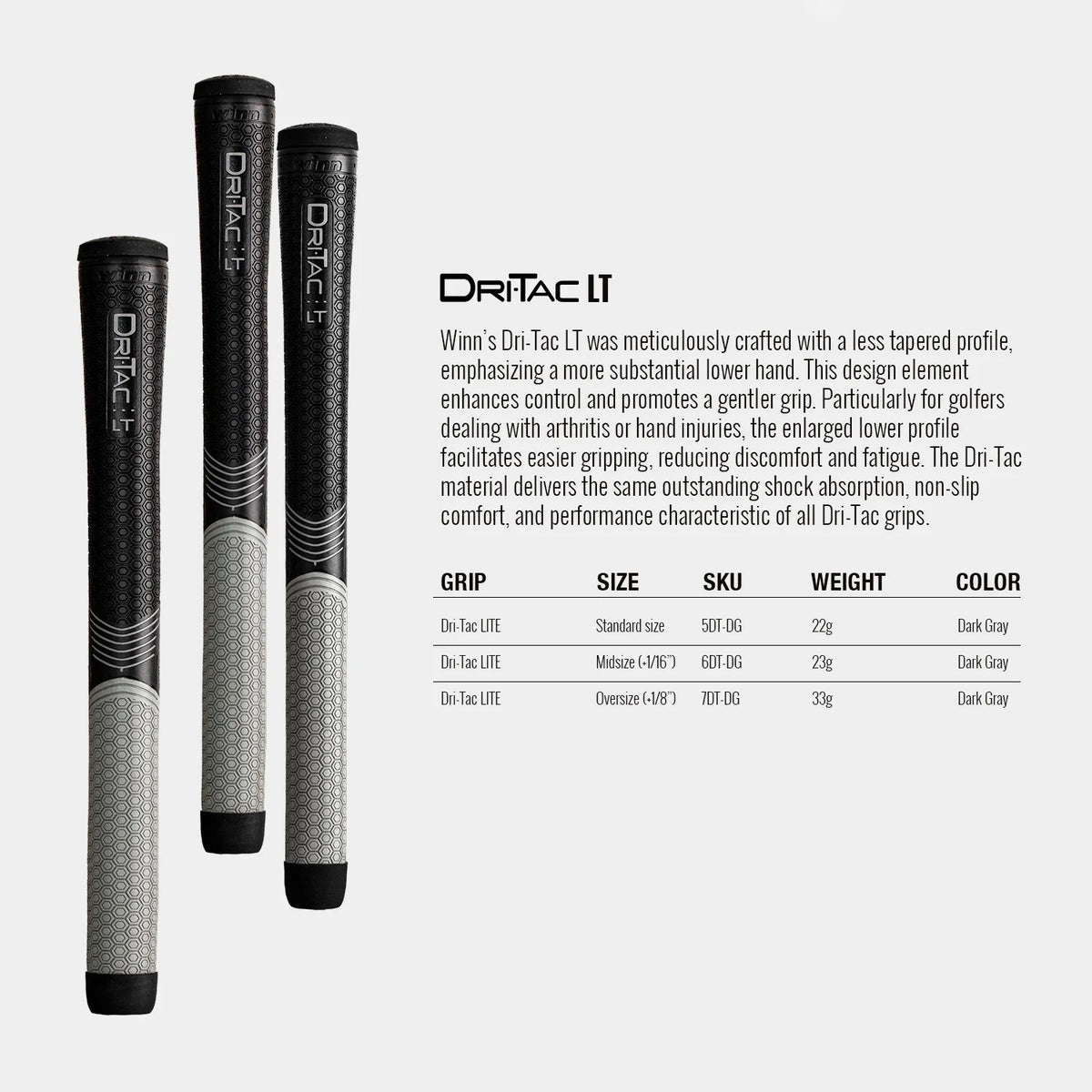 Golf Grip Replacement - Dri-Tac LT Standard Midsize Oversize Options