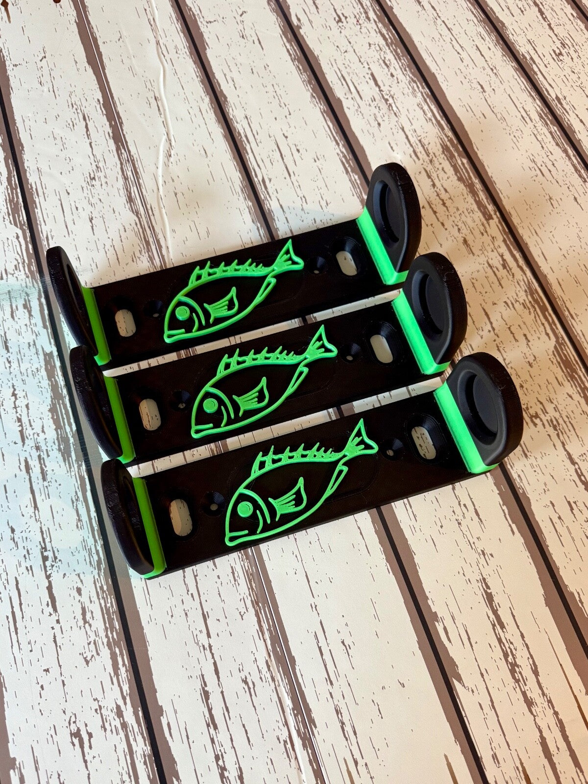 Wall Mount Fishing Rod and Reel Storage Rack Set of 3 - Black & Neon Green