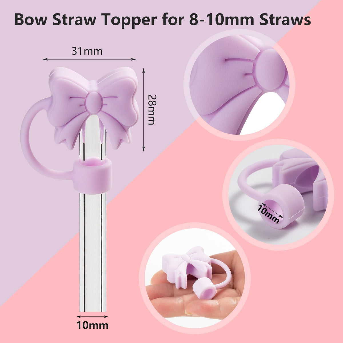6PCS Pink Bow Straw Covers for Stanley 30oz & 40oz Tumblers Dustproof Drink Accessories