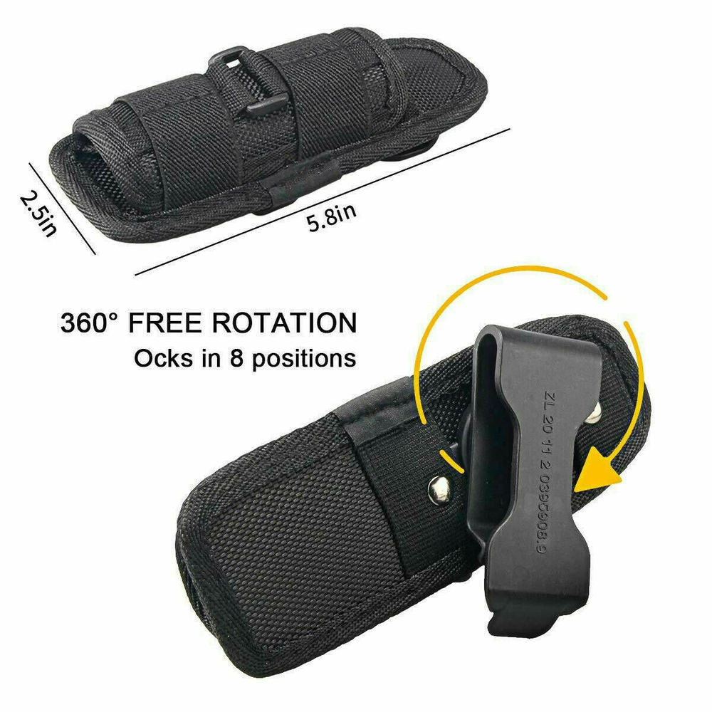 360° Rotatable Tactical LED Flashlight Holster Belt Bag Outdoor Carry Case
