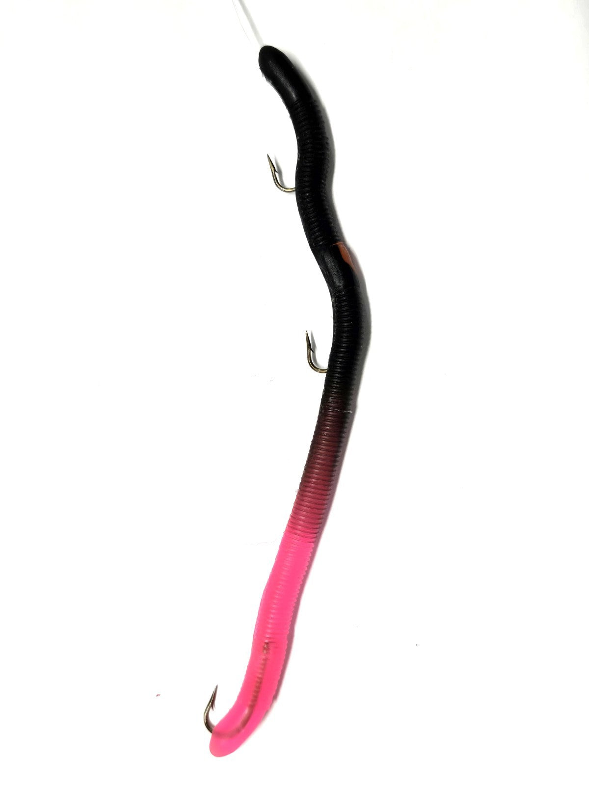 Pre-Rigged Scented Bass Worms - Black & Pink, 12-Pack Fishing Lures