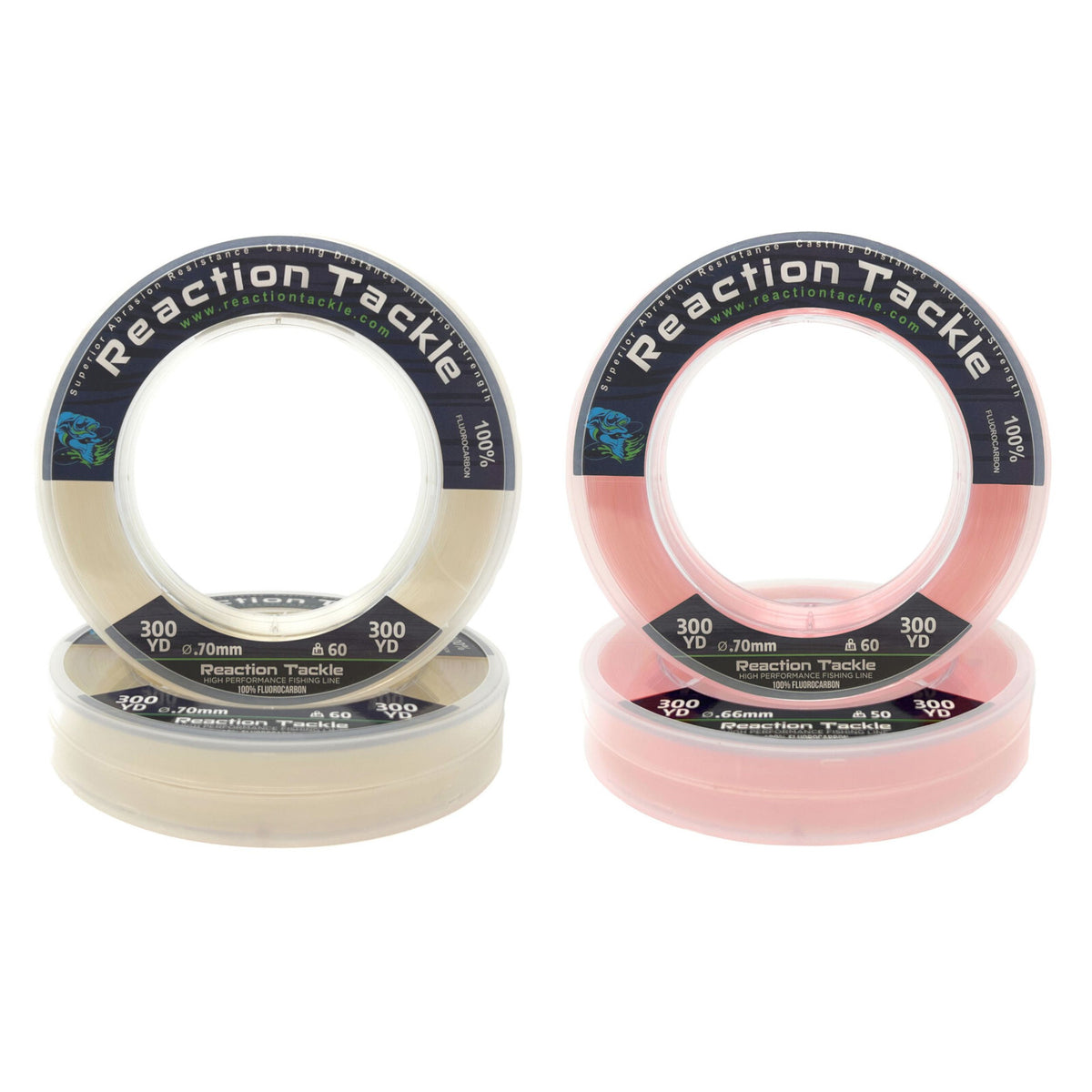 Reaction Tackle 100% Pure Fluorocarbon Fishing Line for Saltwater & Freshwater - Stealthy, Abrasion-Resistant Leader Line