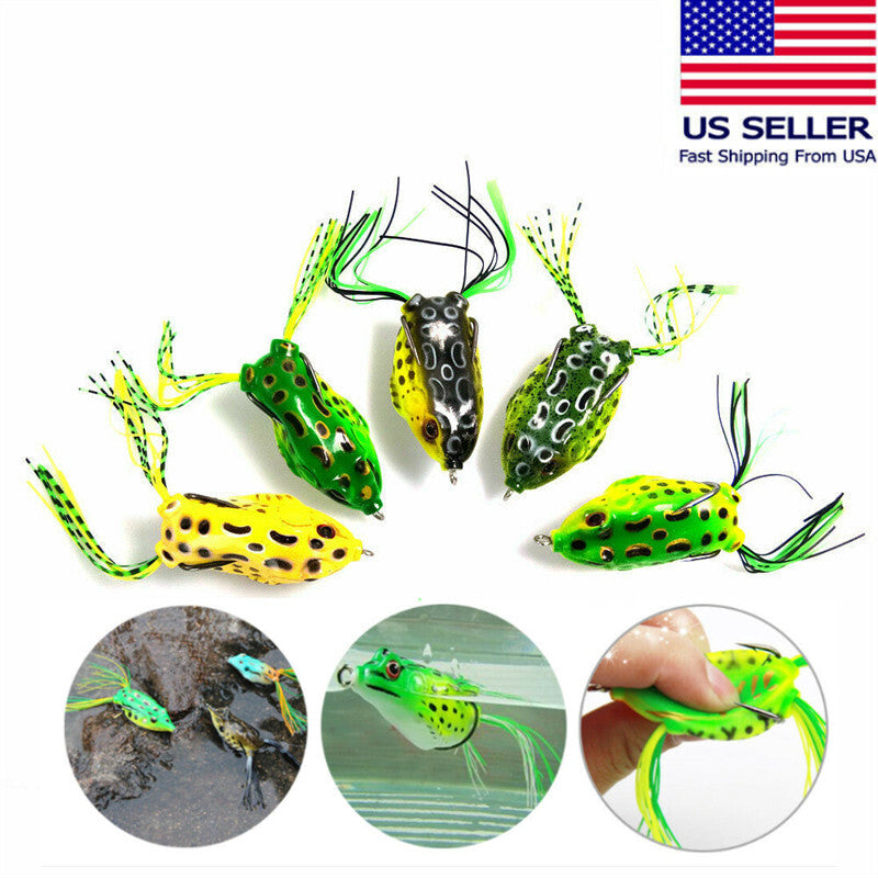 Weedless Topwater Frog Lures 5-Pack for Bass Fishing Soft Plastic Baits