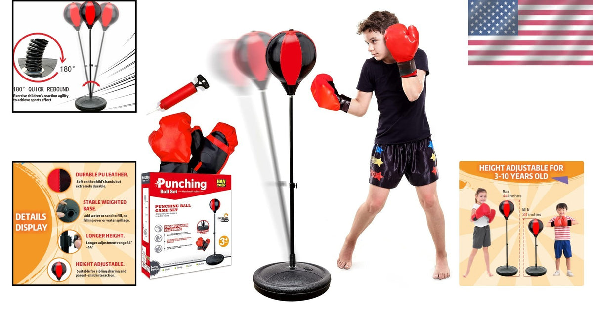 Kids Adjustable Punching Bag with Gloves - Durable Boxing Toy for Ages 3-12