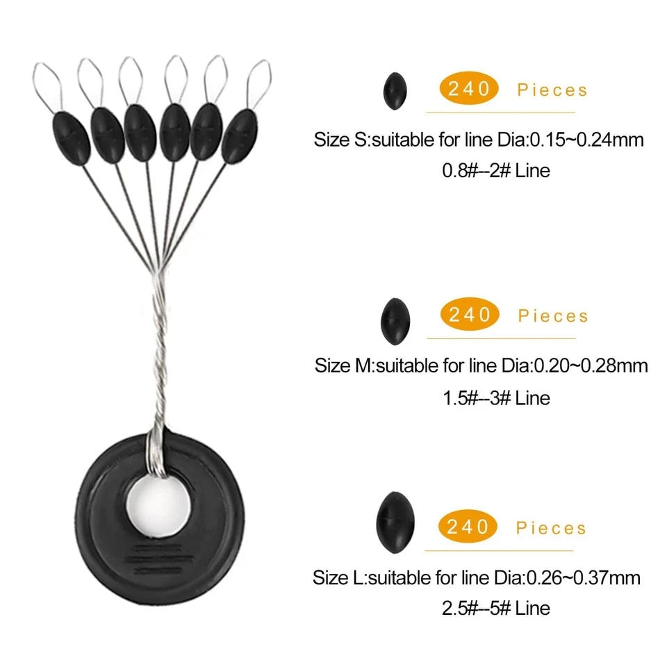 720PCS Fishing Bobber Stopper Kit - Oval Floats Sinkers Line Stops