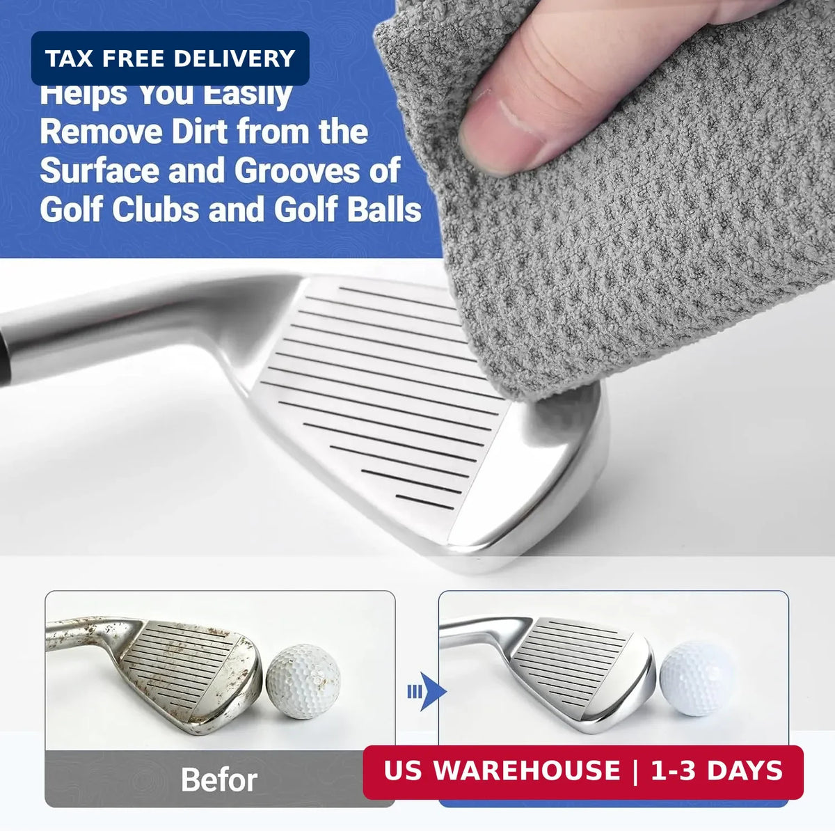 Pro 3 Pack Golf Towels - Microfiber 16x16 Inches with Hook & Loop Fastener