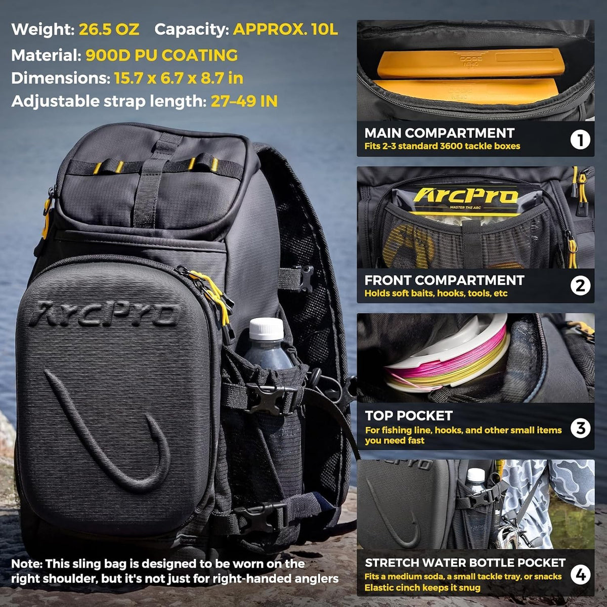 EVA Hardshell Fishing Sling Pack with Foldable Workstation - Water-Resistant Chest Bag