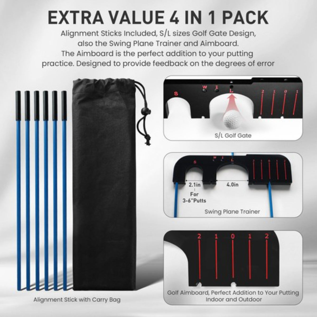 Golf Alignment Sticks & Swing Plane Trainer Set - Practice Aid for Better Aim