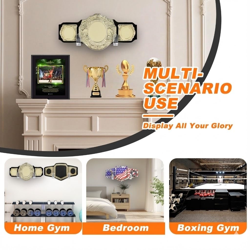 Wrestling Championship Belt Wall Display Case - Horizontal Mounting Hanger